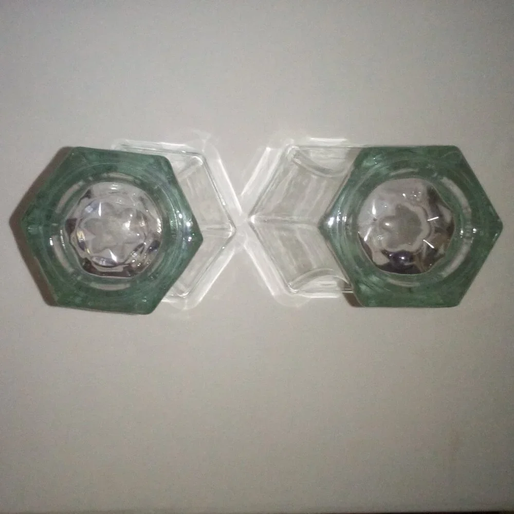 Pair of Crystal Glass Vases:  Thick.  Heavy.  Hexagon.  Excellent Condition