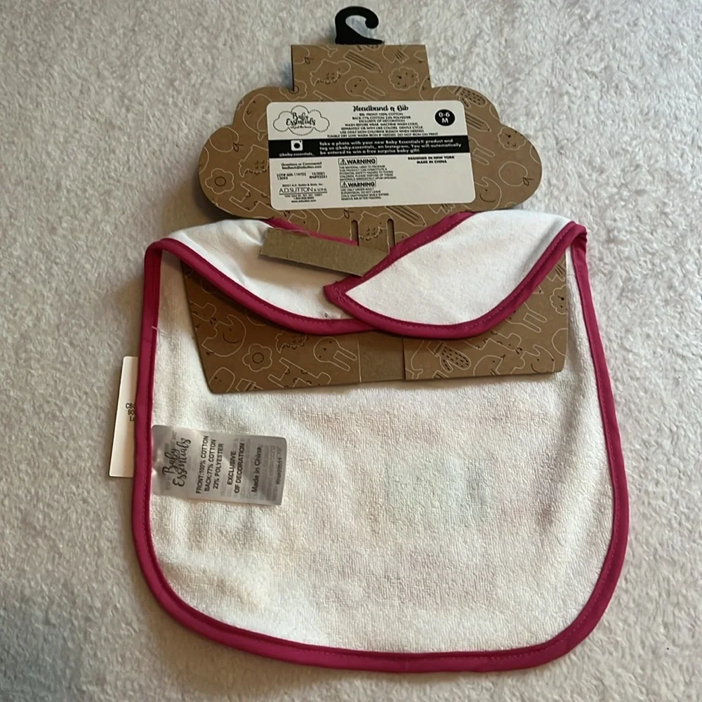 NWT 2 Baby Bibs, 1 with Headband
