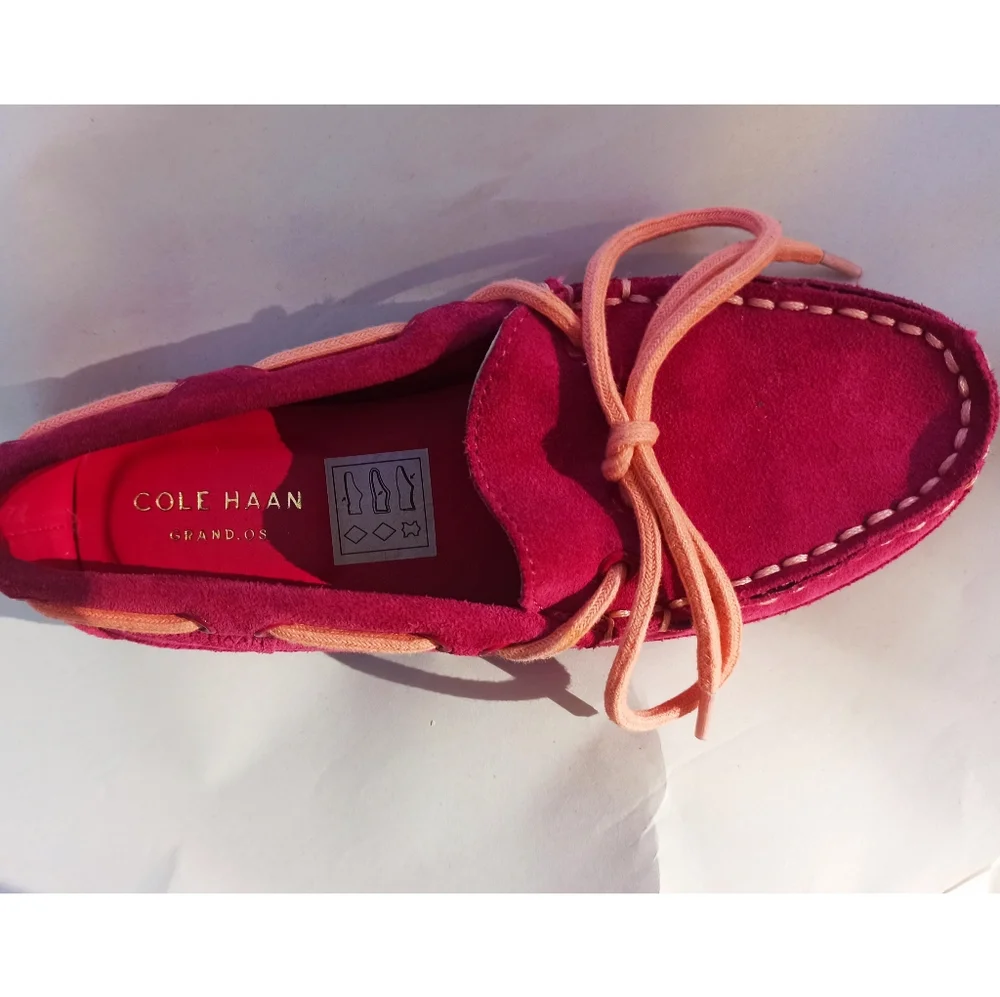 COLE HAAN GRANT DRIVER MOCCASINS LOAFERS PINK SUEDE GIRLS (NWOT)