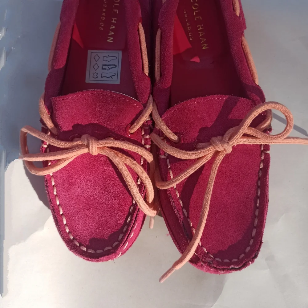 COLE HAAN GRANT DRIVER MOCCASINS LOAFERS PINK SUEDE GIRLS (NWOT)