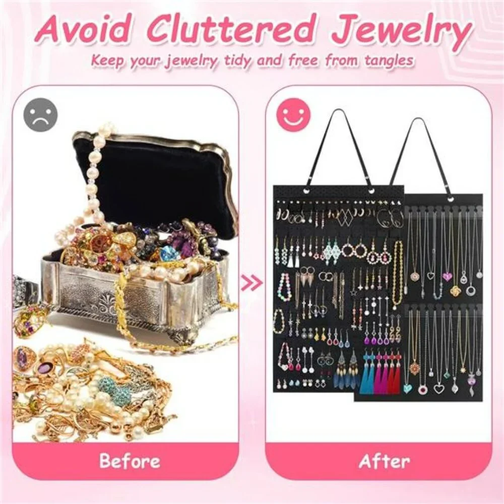 2 PC Jewelry Organizer Storage Hanging Holder Display Earrings Necklace Bracelet