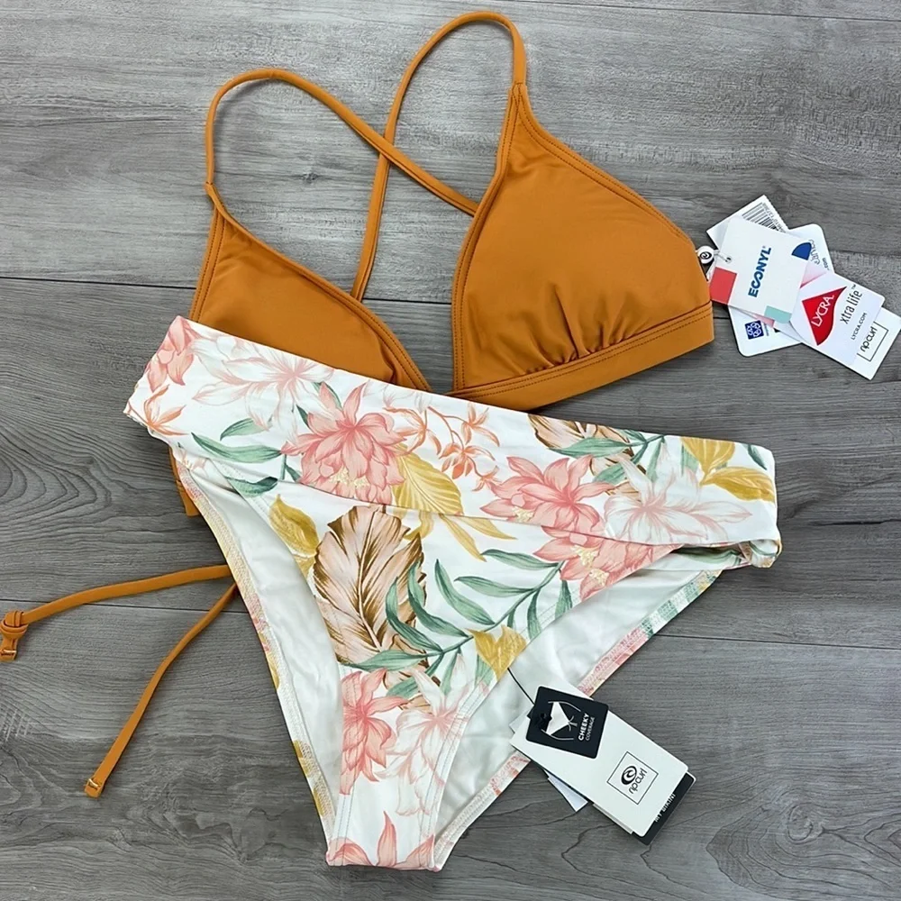 ☀️RIP CURL☀️ CLS SURF ECO XBACK TRI TOP LA BONITA HI WAIST CHEEKY BIKINI…