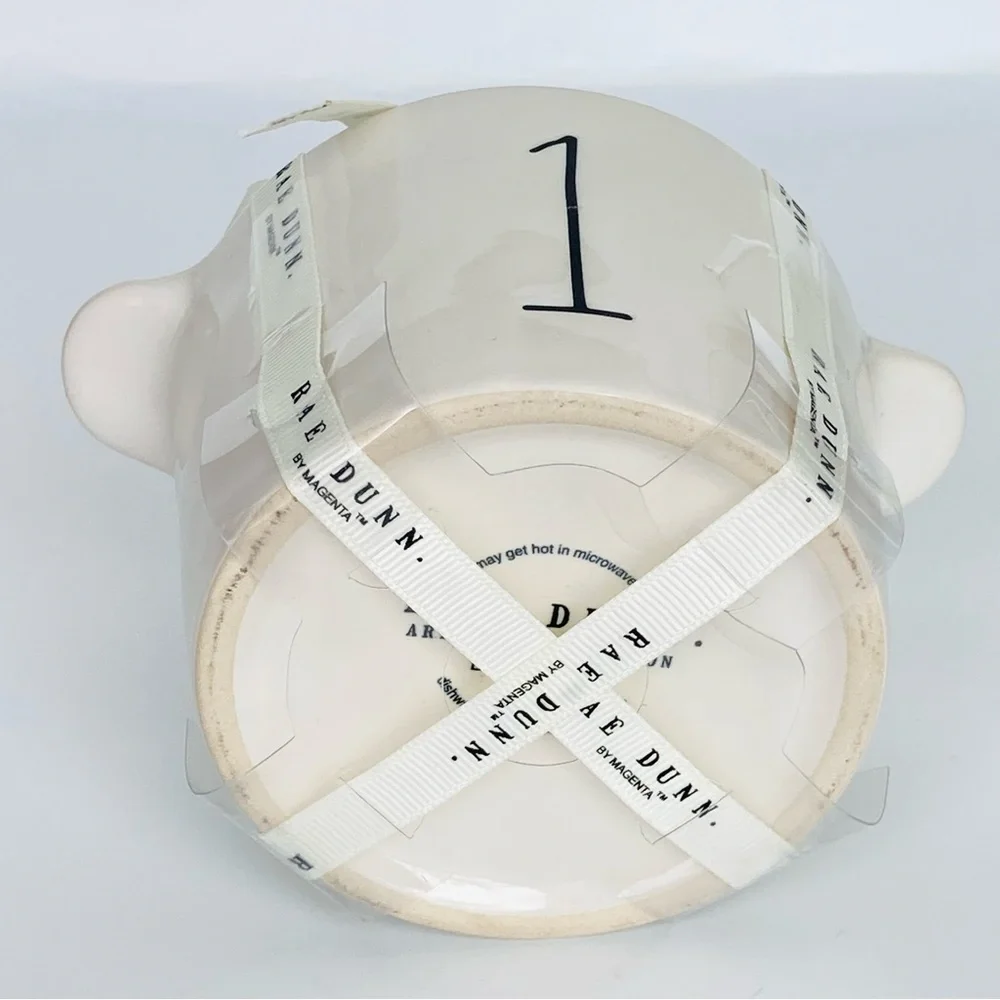 RAE DUNN Set of 4 Dual Handle White Ceramic Measuring Cups with Black Numbers