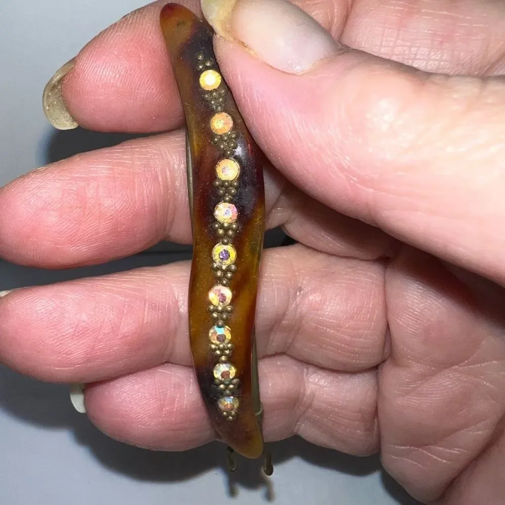 Vintage tortoise barrette crystal