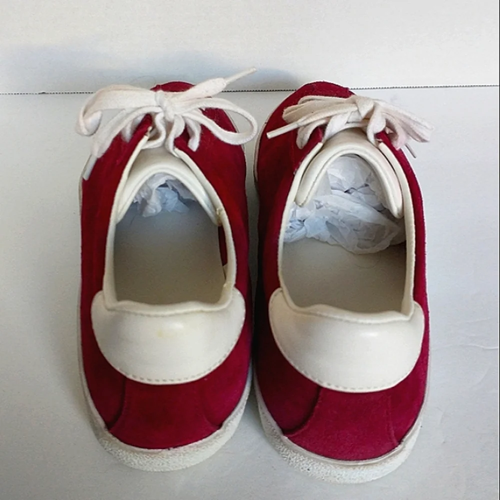 Excellent Used Condition Pair of Zara Woman Genuine Suede Burgundy Sneakers Sz38