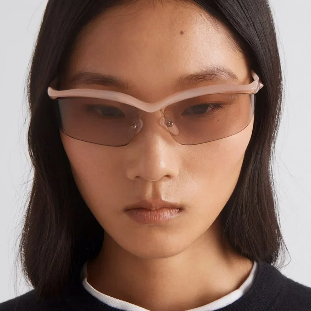 Prada PRA15S 18Q4I2 BRAND NEW Sunglasses Peach Light Brown Rectangle Unisex