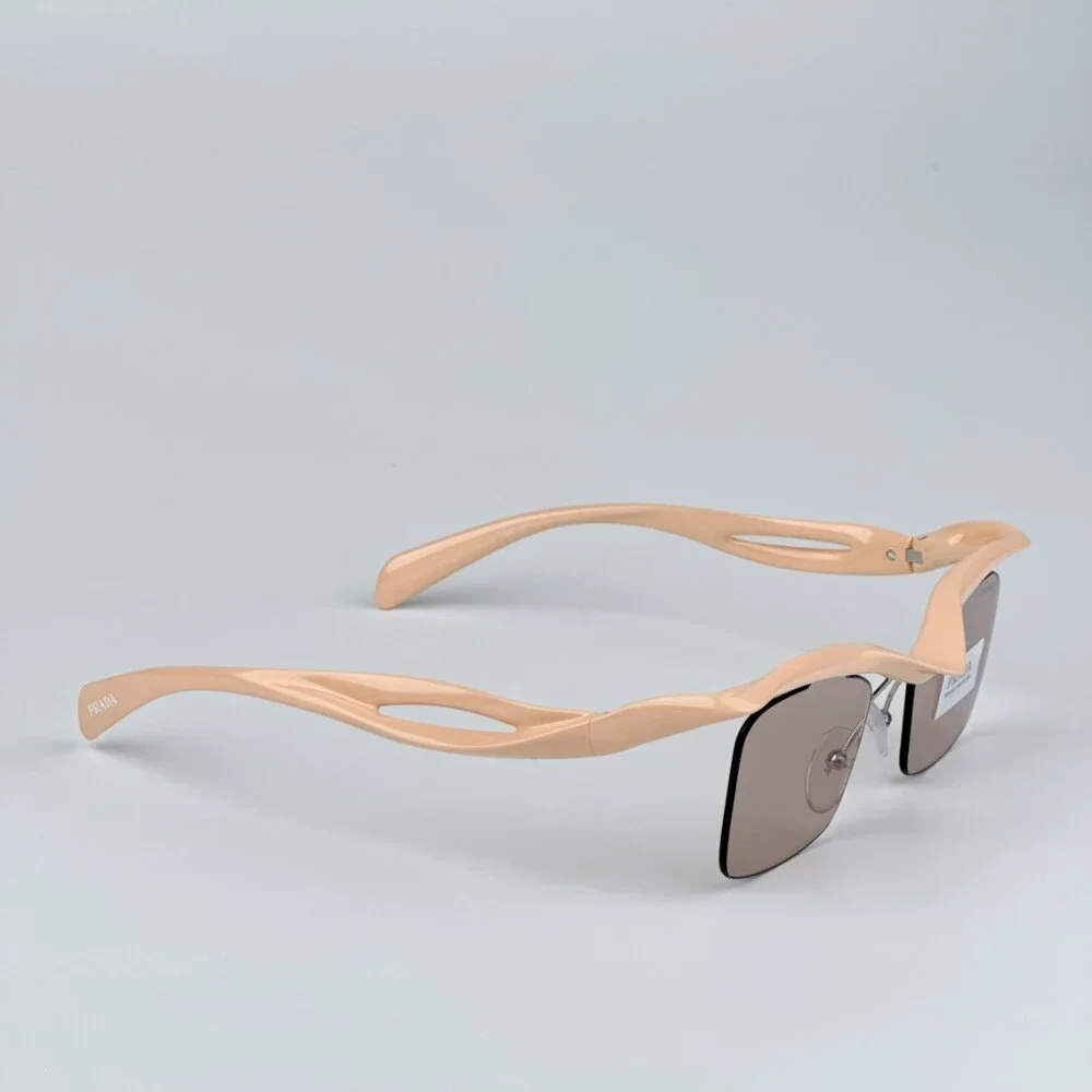 Prada PRA15S 18Q4I2 BRAND NEW Sunglasses Peach Light Brown Rectangle Unisex
