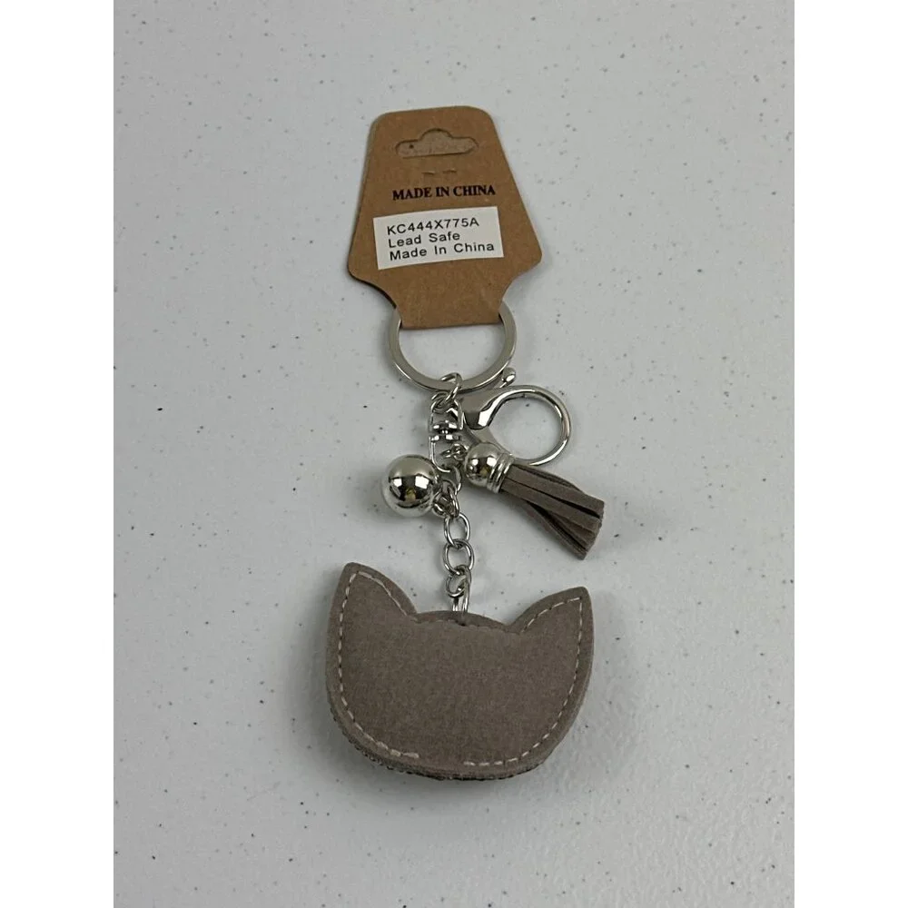 Cat Face Rhinestone Keychain With Tassel & Bell Lead Safe