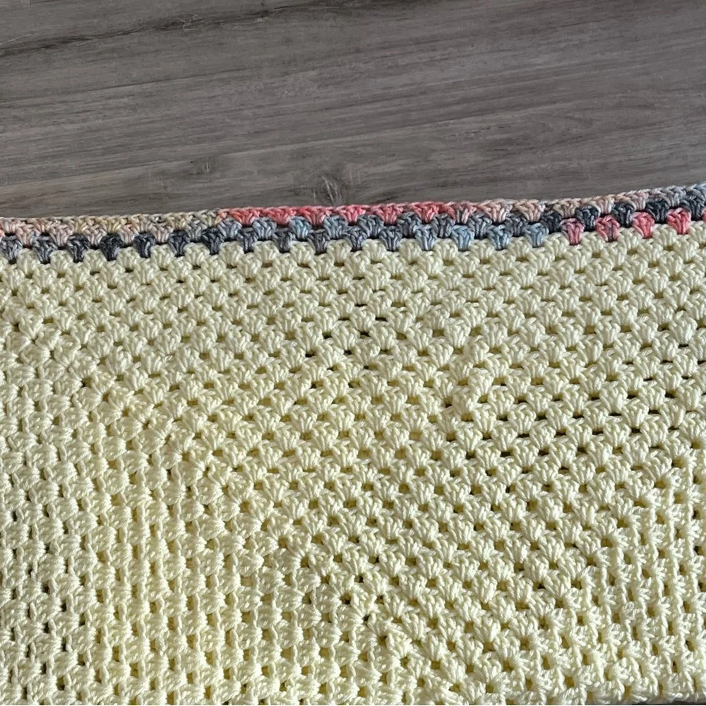 New Handmade Crochet Pastel Yellow Granny Square Blanket