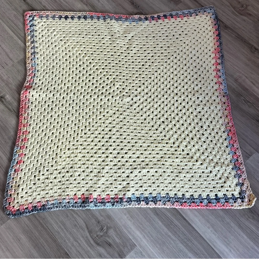New Handmade Crochet Pastel Yellow Granny Square Blanket