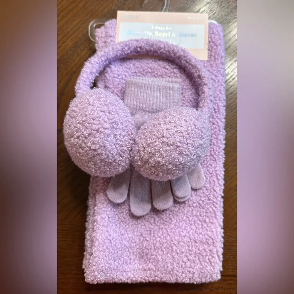 Capelli Of New York Girls Lilac 3 Piece Set Earmuff/Scarf/Gloves NWT One…