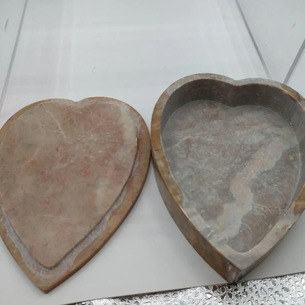 Heart Shaped Vintage Stone Trinket Box Made in India with mother of pearl inlay