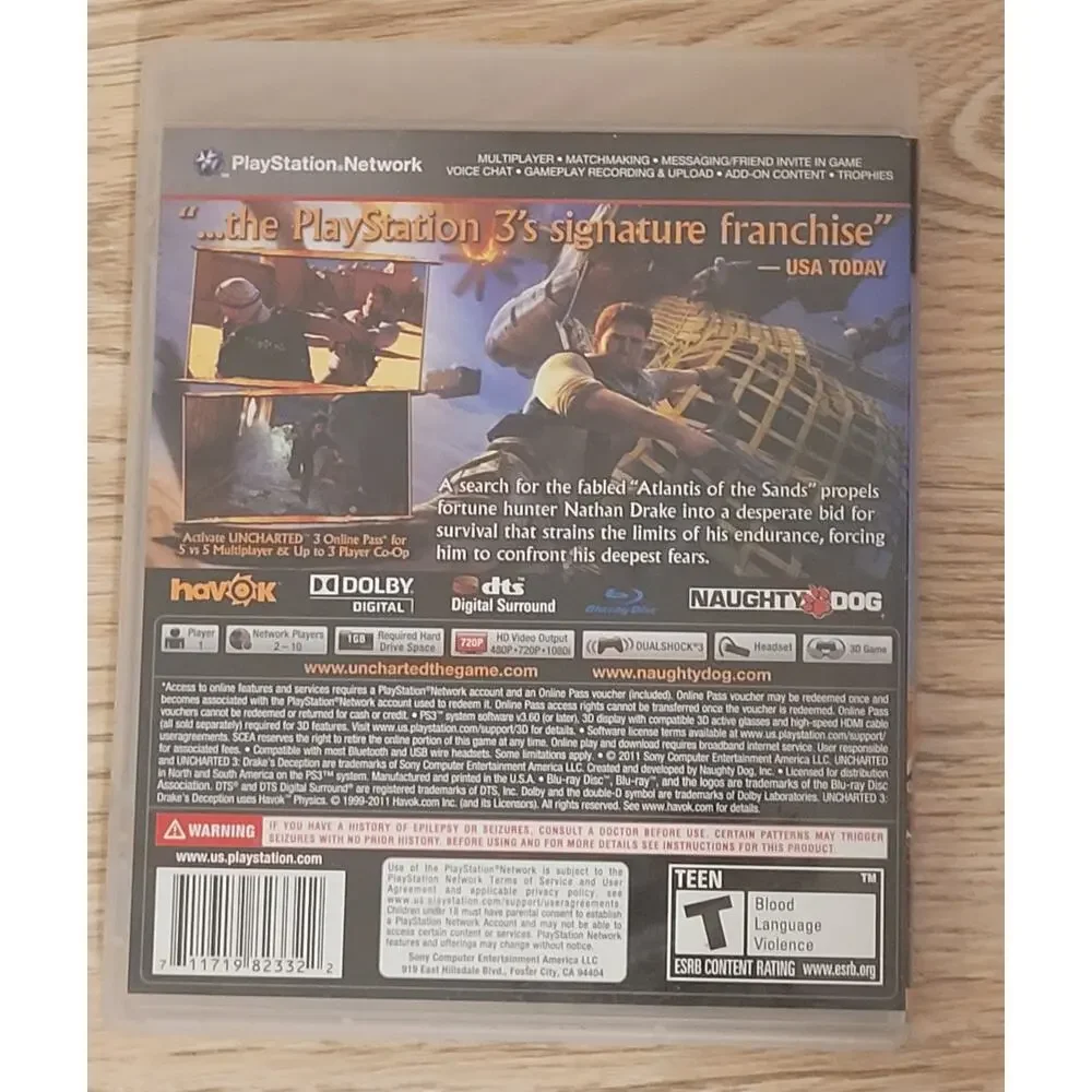 Uncharted 3: Drake's Deception (Sony PlayStation 3, 2011) Complete Untested