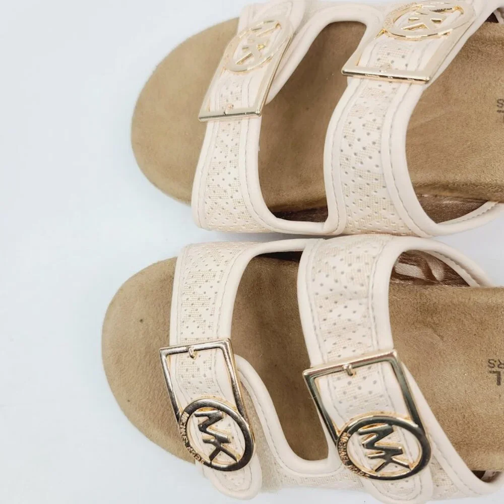 Michael Kors Girl's Beige Tan Zoria Double Strap Logo Slip-On Slide Sandal 12