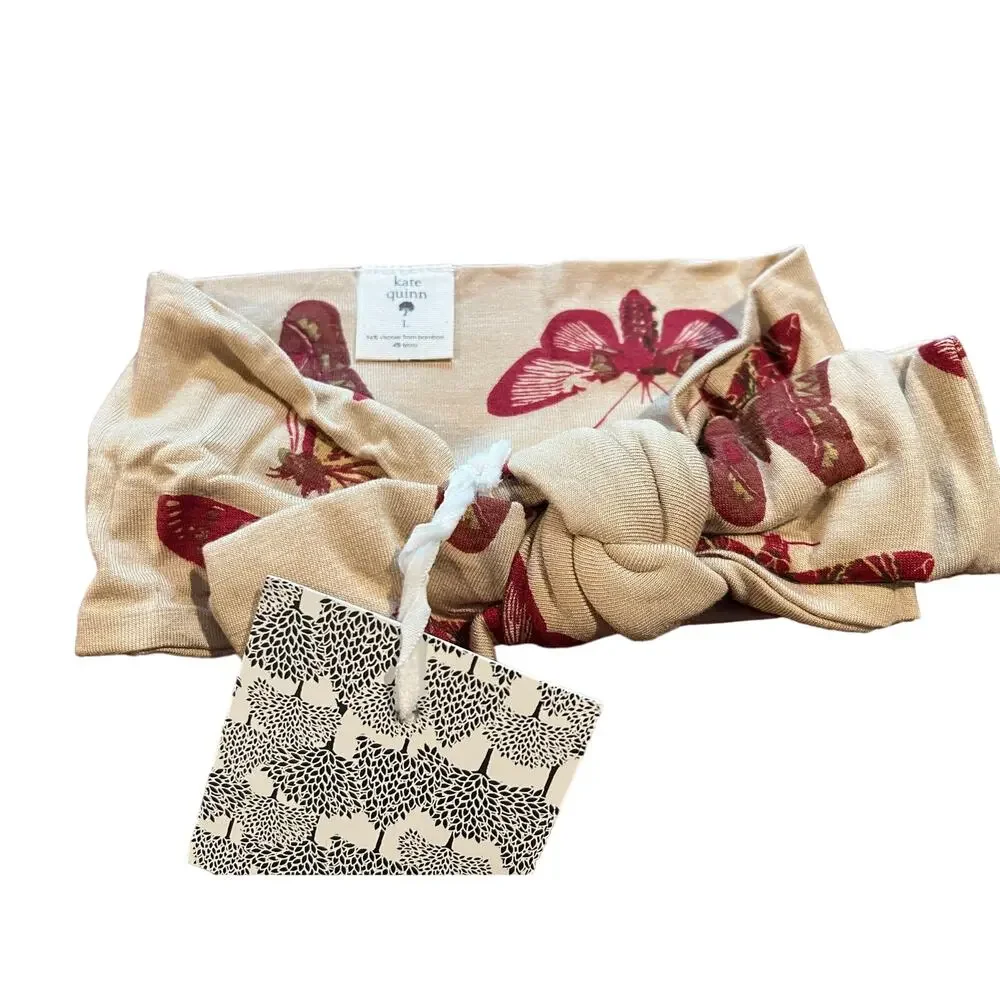 NWT Kate Quinn Elastic Bow Headband Garnet Moth L Large Bamboo