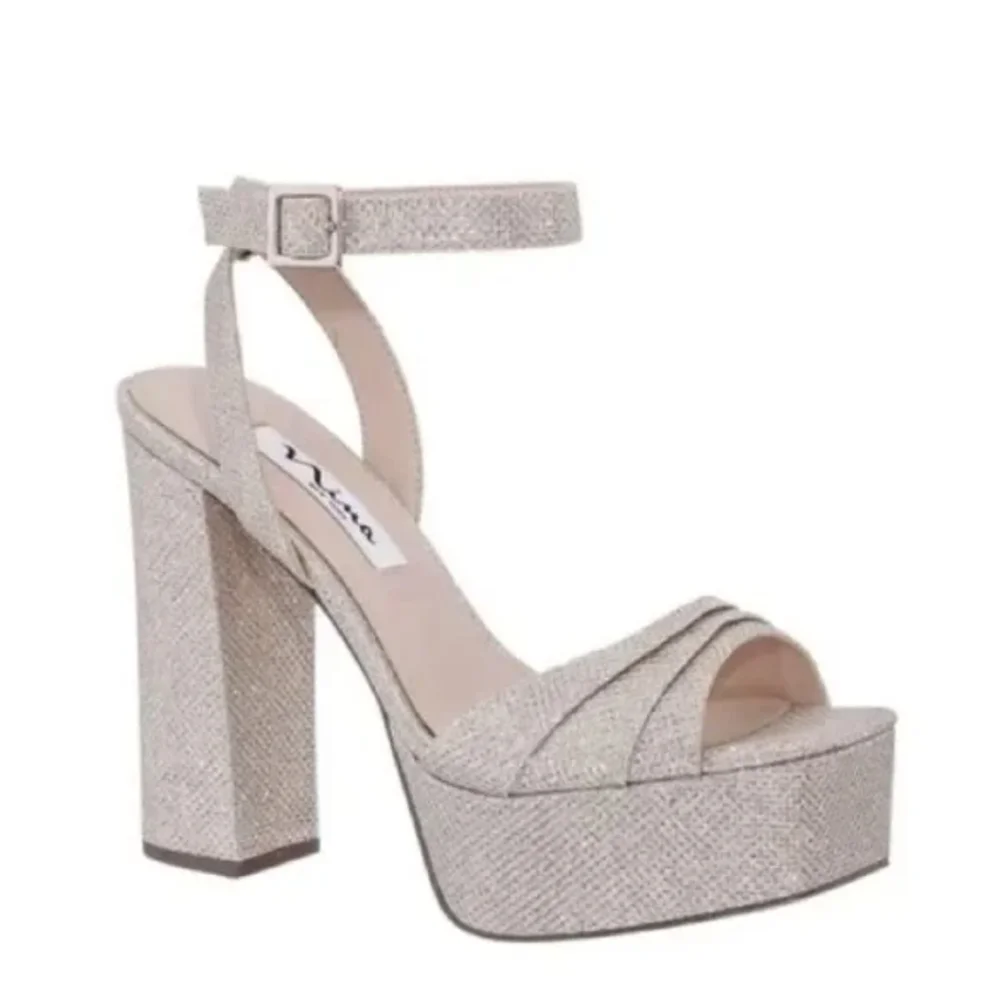 ❤️ NWB Nina Dorcas sandals platform gold shimmer chunky heel square toe Size 6.5