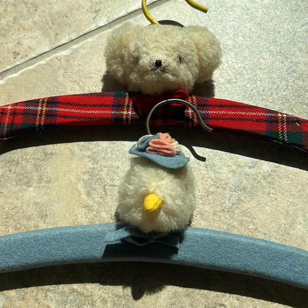 RARE Vintage Children Kids Clothing Coat Hanger Teddy Bear face 3D felt & duck