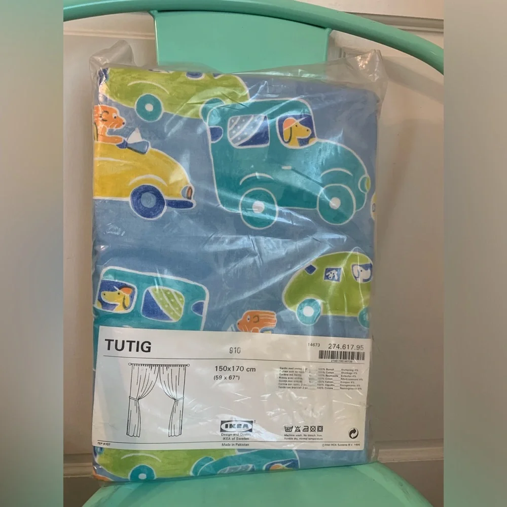 Vintage 1995 IKEA Tutig Colorful Animals in Cars Kids 100% Cotton Curtains