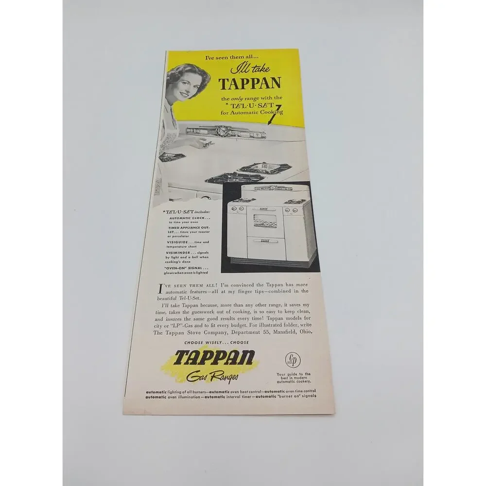 1940s Vintage Tappan Gas Range Decoralite Lightolier Kitchen Stove Print Ad