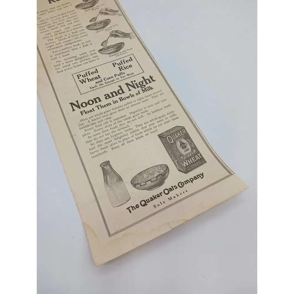 1910s Quaker Oats Company Puffed Wheat Warner's Rust Proof Corsets Print Ad Dog