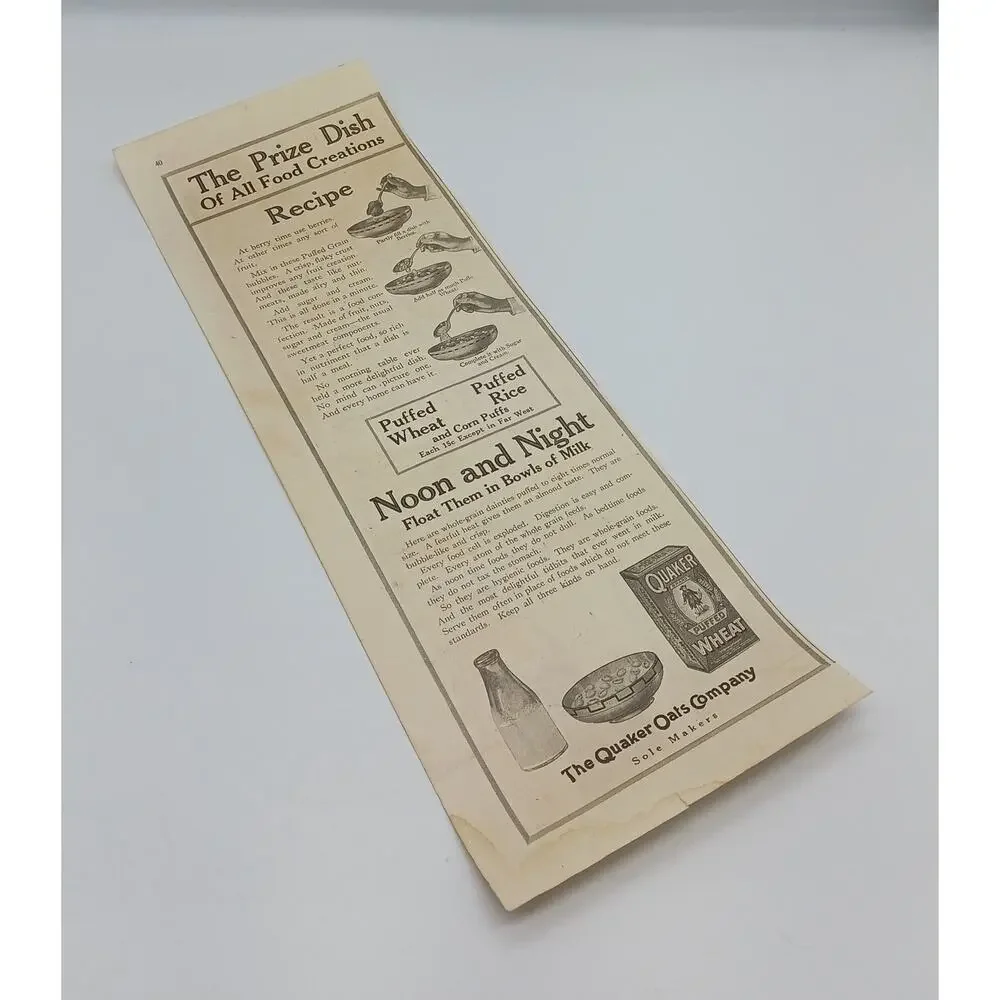 1910s Quaker Oats Company Puffed Wheat Warner's Rust Proof Corsets Print Ad Dog