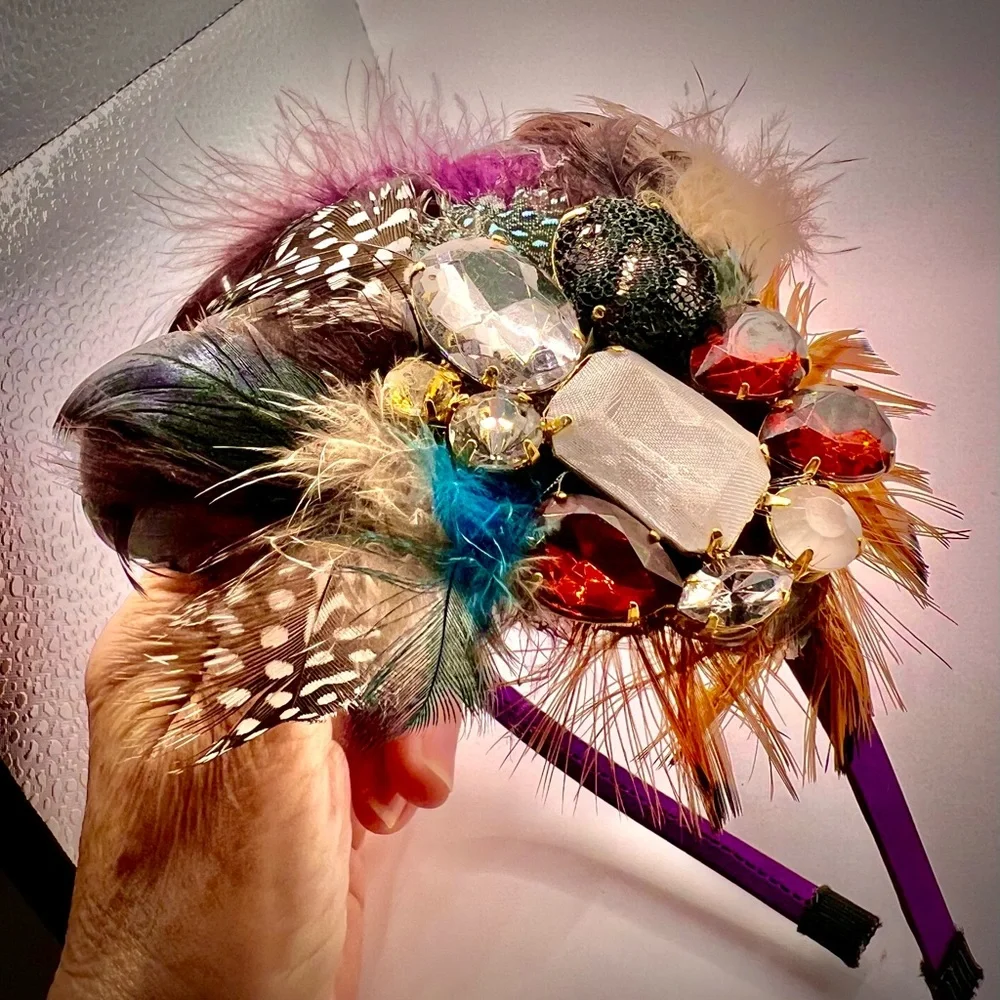 Beautiful Thin Headband Decorated w/Feathers & Crystals-Multicolored, Ne…