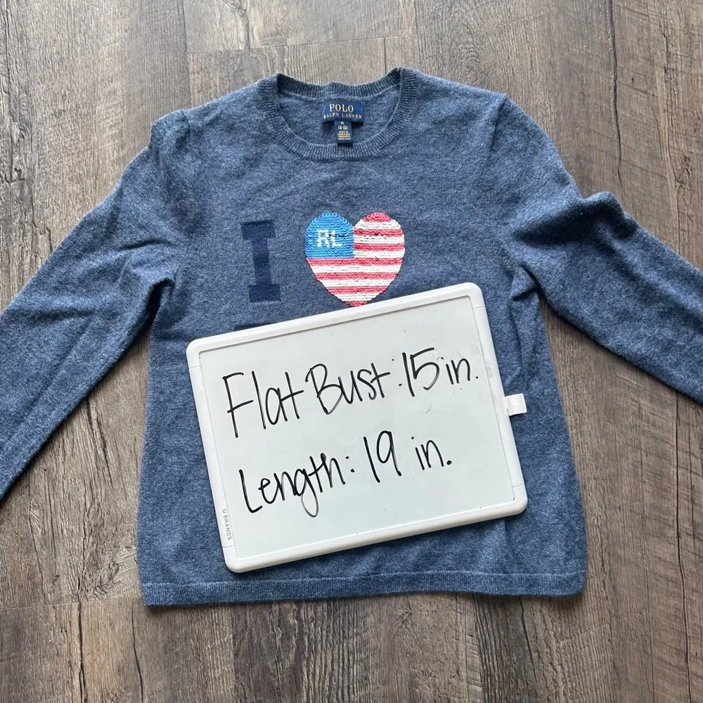 Polo Ralph Lauren | Wool Blend Sequin American Flag USA Heart Sweater Medium