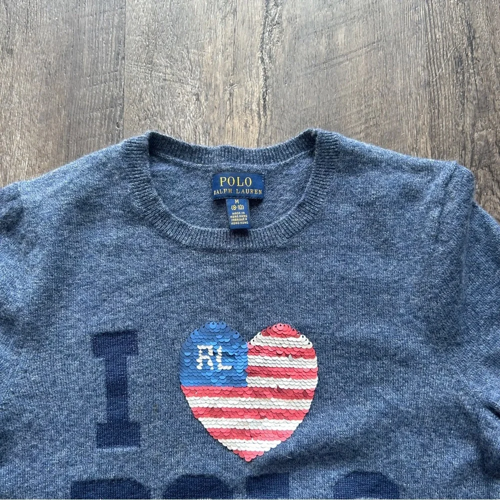 Polo Ralph Lauren | Wool Blend Sequin American Flag USA Heart Sweater Medium
