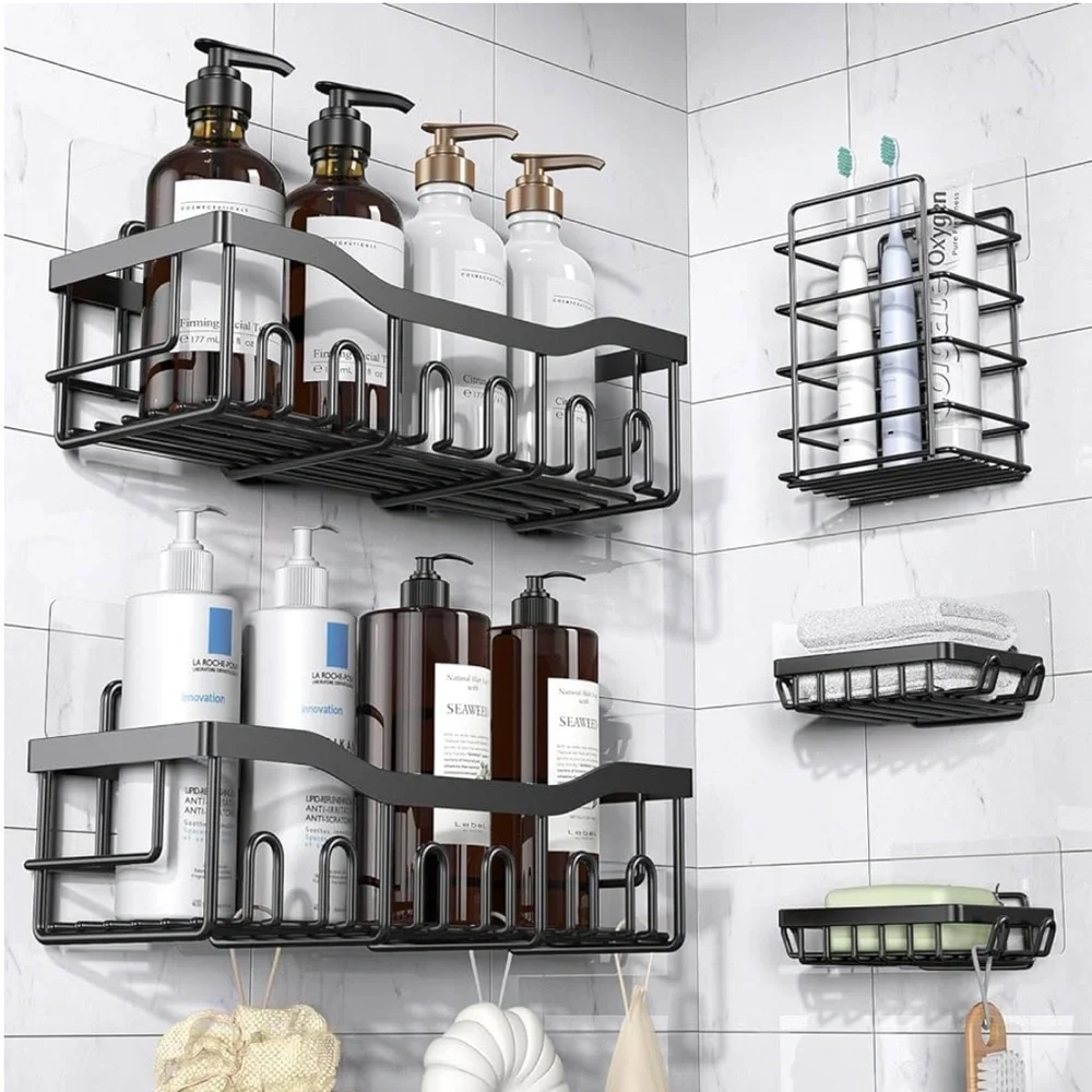 NIB Adhesive 5 Pack Rustproof Stainless Steel Bath Organizers