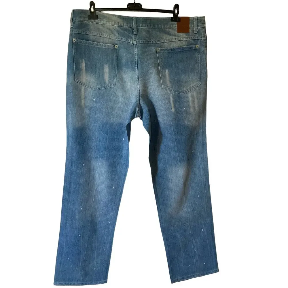 Parish Nation Y2K Distressed Medium Wash Straight Jeans Size 42x32