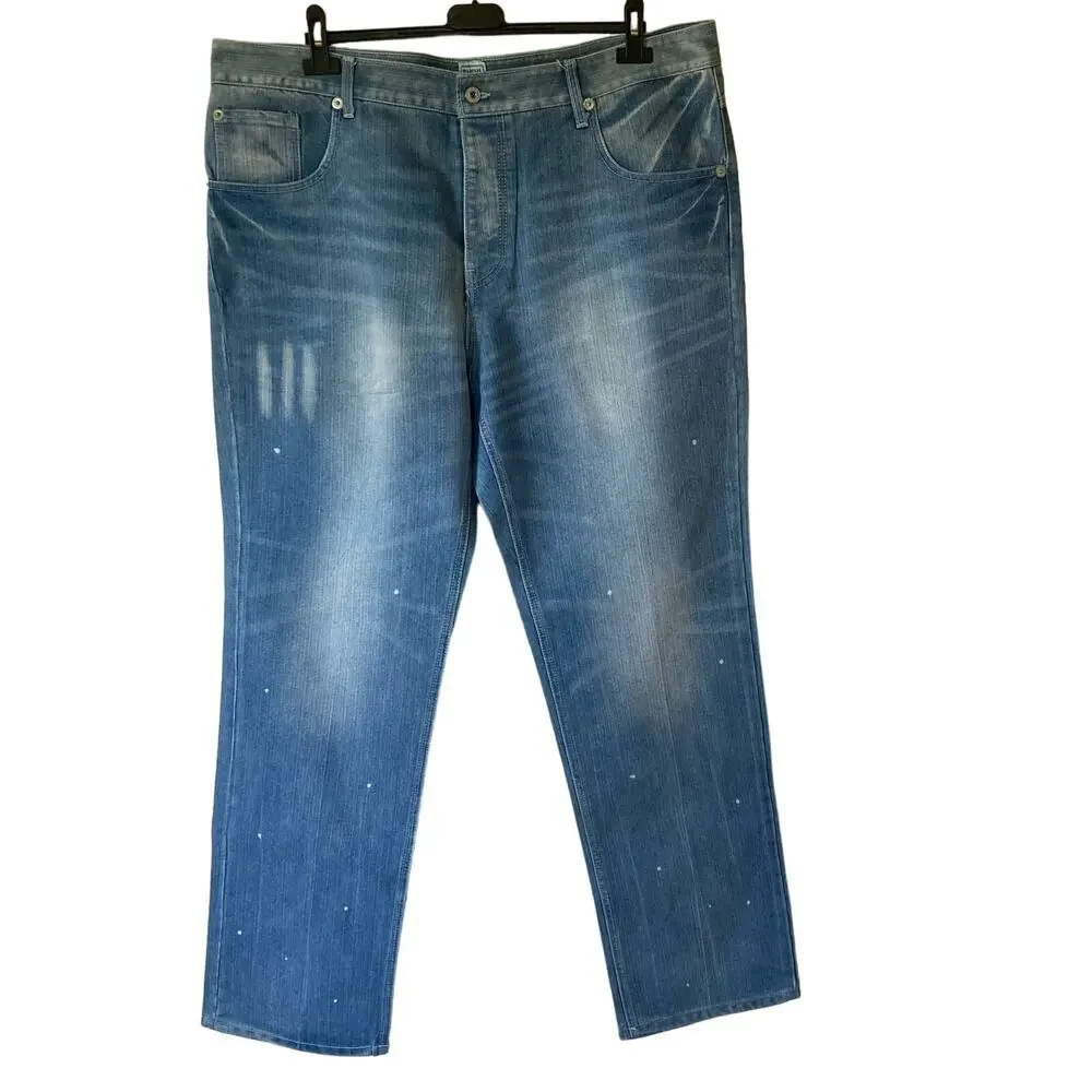 Parish Nation Y2K Distressed Medium Wash Straight Jeans Size 42x32