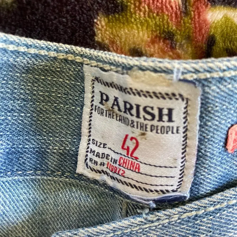 Parish Nation Y2K Distressed Medium Wash Straight Jeans Size 42x32