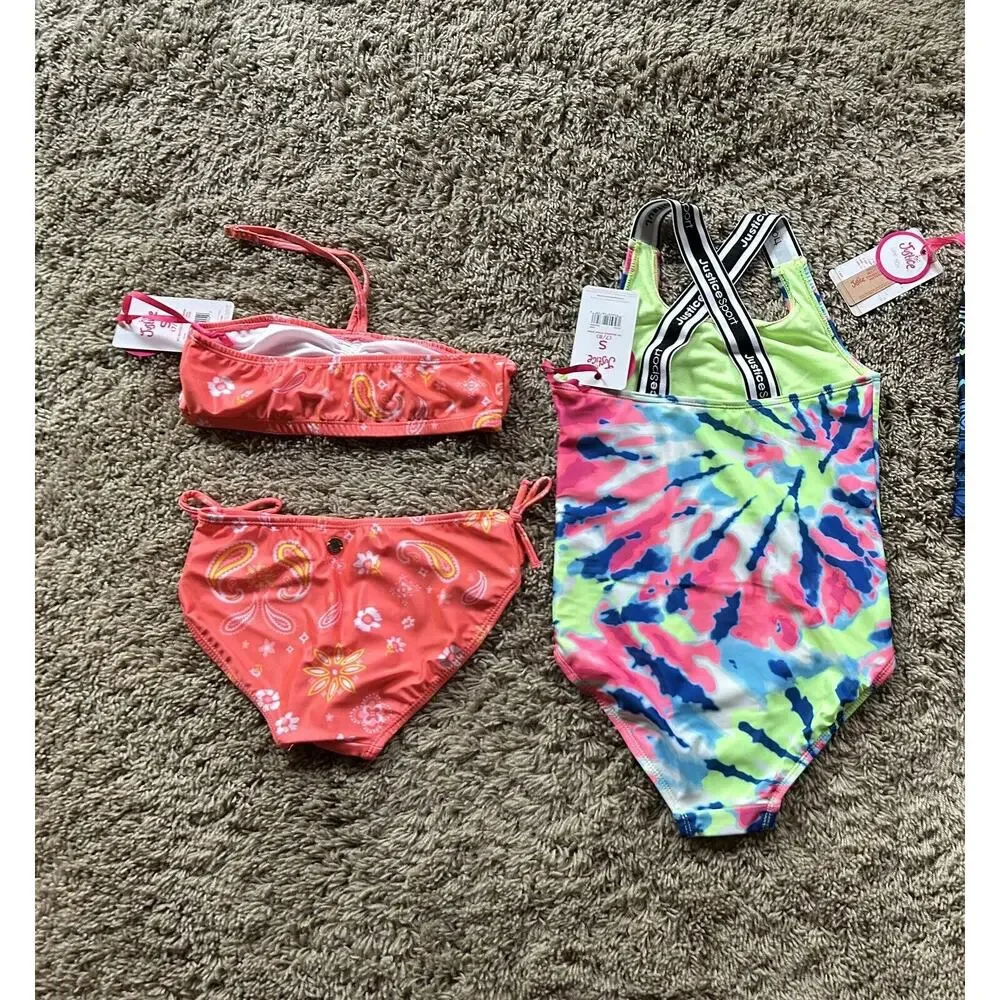 LOT of 2 JUSTICE Size 7/8 Girls SWIMSUIT Swim Suit ONE-PIECE & BIKINI Q24