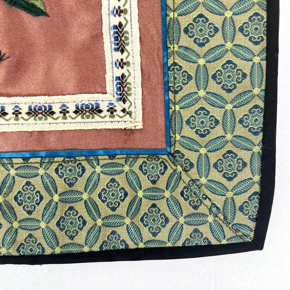 Vintage Chinese Silk Embroidered Floral Butterfly Panel
