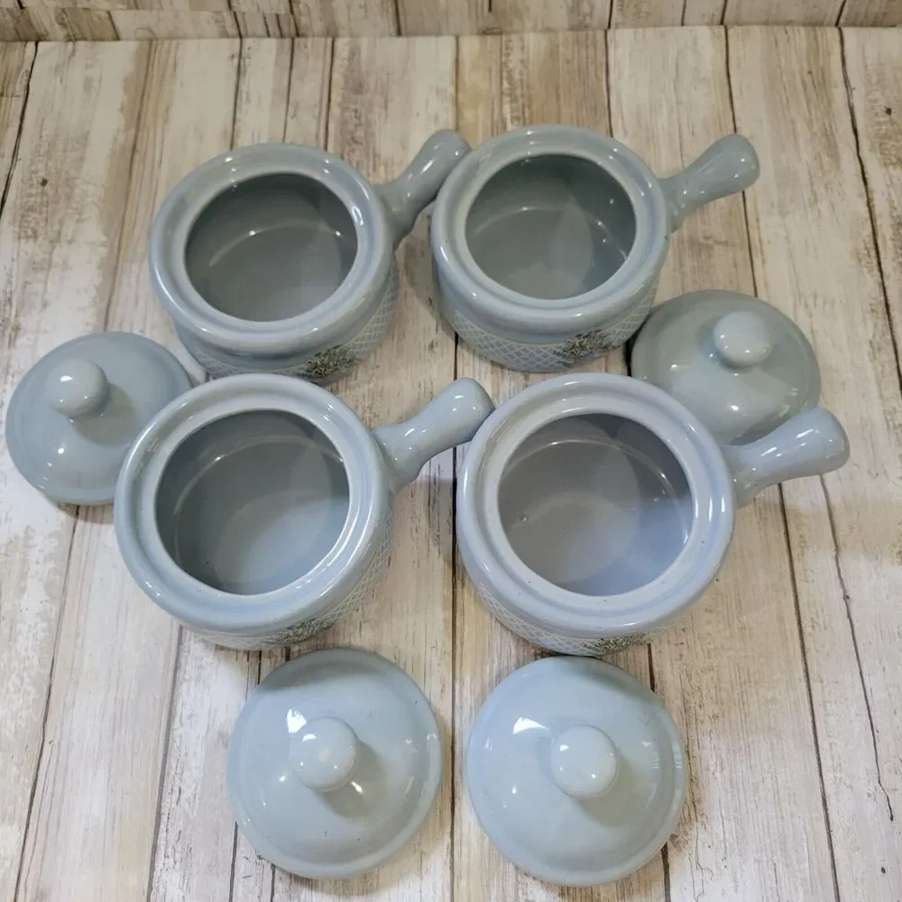 Pastel French Onion Soup Small Crock With Lid Pot  Baby Blue Set Of 4