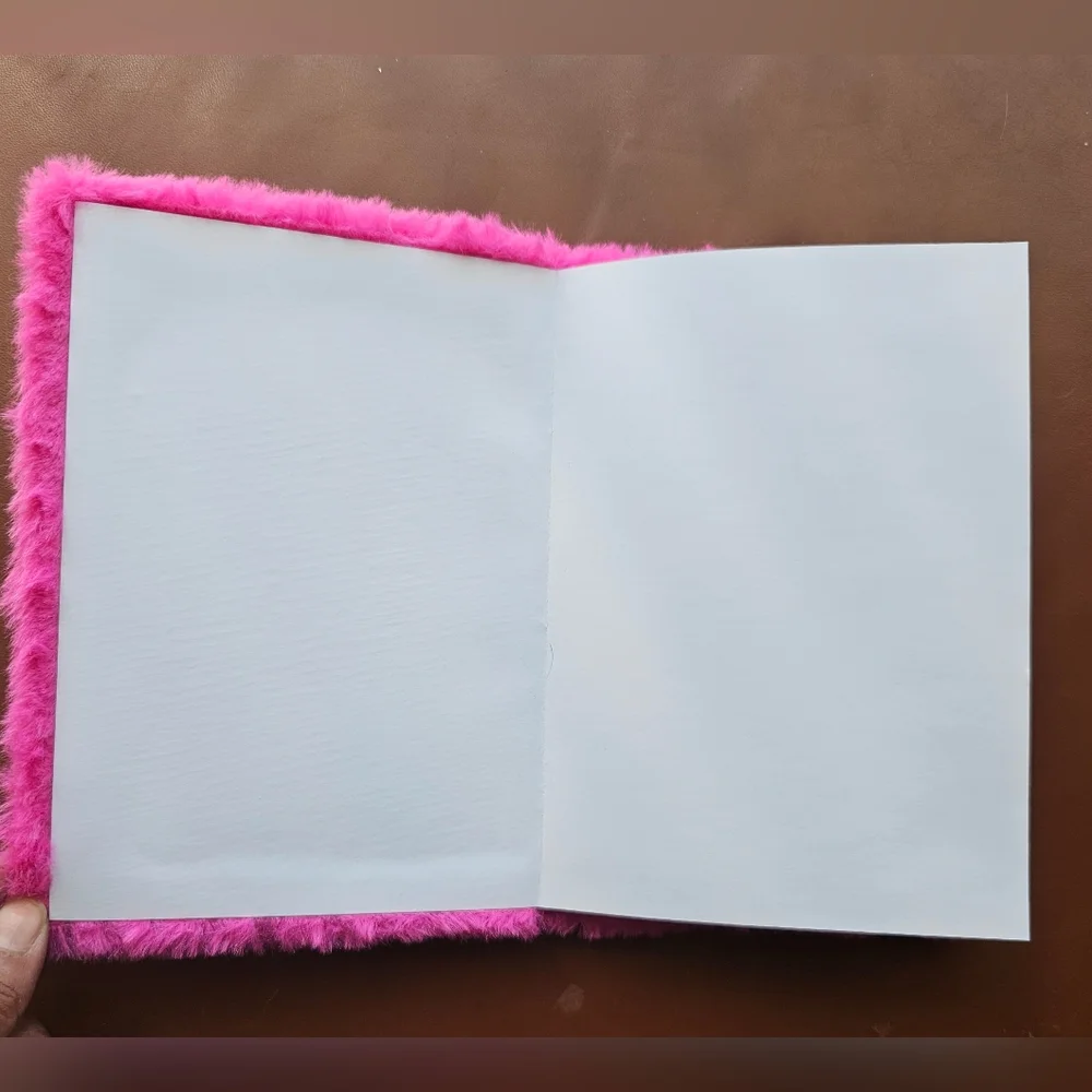 NWOT hot pink fuzzy faux fur lined paged notebook for Halloween goth festive