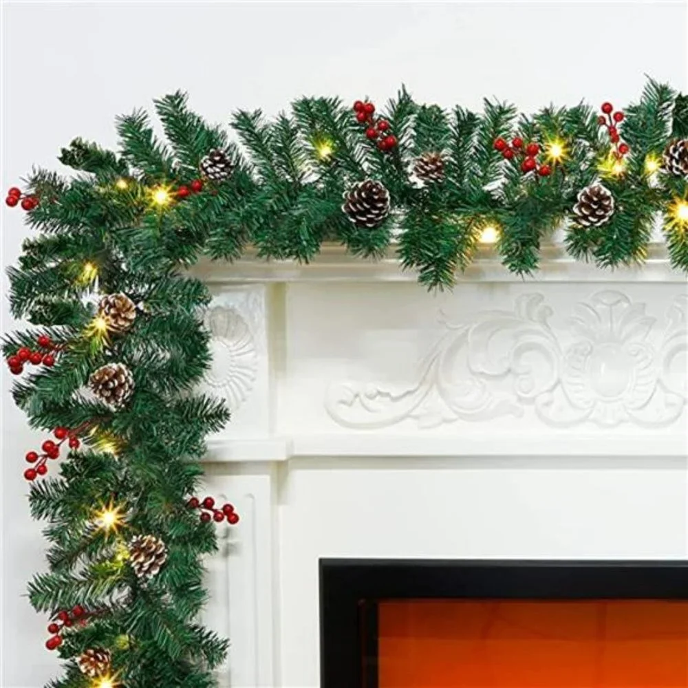 9-foot Christmas Garland with Lights, Battery Powered 8 Lighting Modes, 50 LED