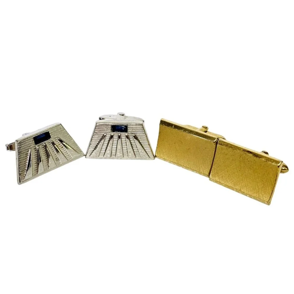 Cufflinks SWANK and FOSTER Contemporary Gold tone Silver tone with Blue stone