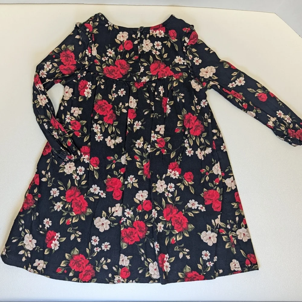 Old Navy Black and Red Floral Blossom Dress Long Sleeve 3T