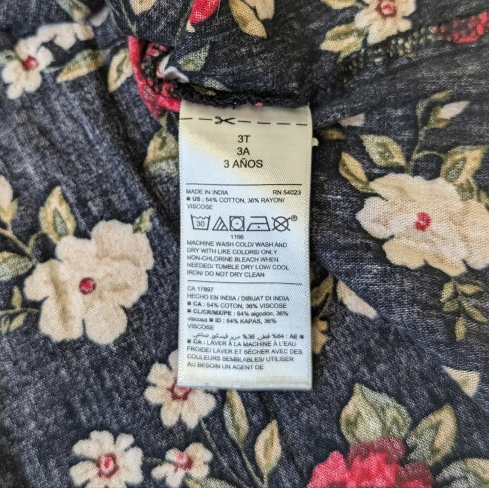 Old Navy Black and Red Floral Blossom Dress Long Sleeve 3T