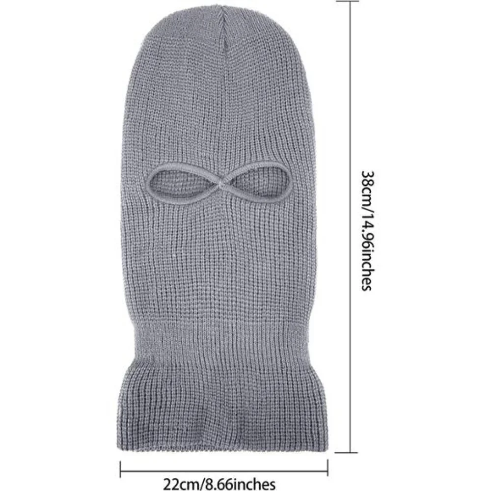 3Pcs Men's 2 Holes Ski Mask Winter Balaclava Knitted Full Face Cover Beanie Hat
