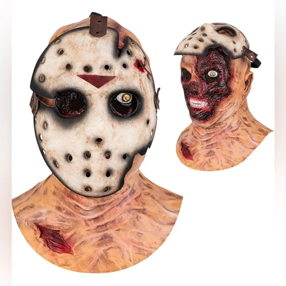 Creepy Jason Mask Scary Two-in-one Face Zombie Prorp Skull Cosplay Mask. NEW!!