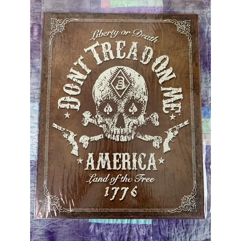 Dont Tread On Me America Skull Guns Tin Metal Sign Garage Liberty Death 12.5x16