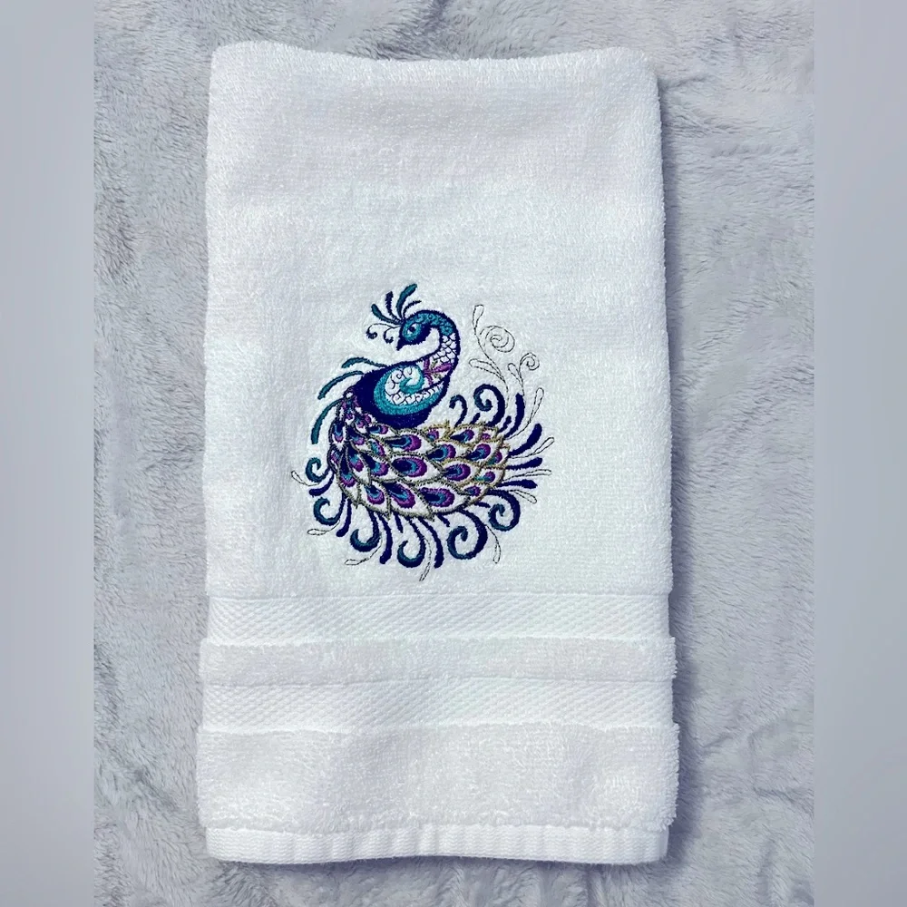 Peacock embroidered hand towel