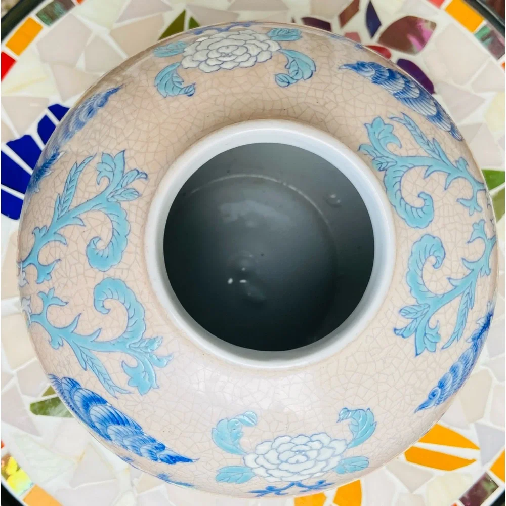 Gorgeous Old Vase-Asian Style, Globe Shaped, Pastel Blues, Green, Peach, Yellow