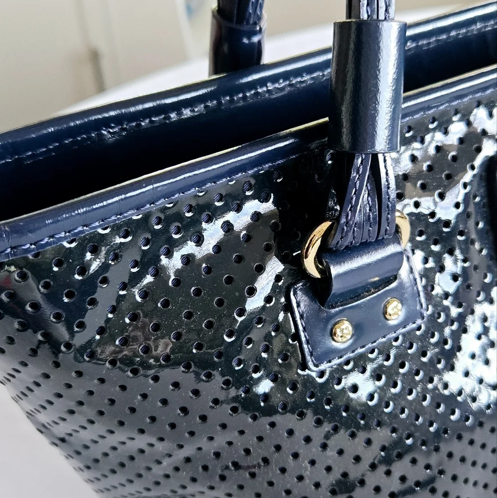 ♠️Kate Spade Patent Leather Satchel Perforated Navy Handbag