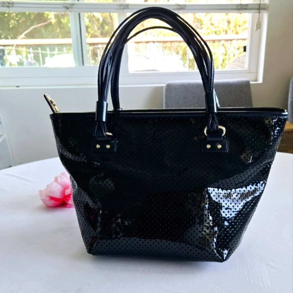 ♠️Kate Spade Patent Leather Satchel Perforated Navy Handbag