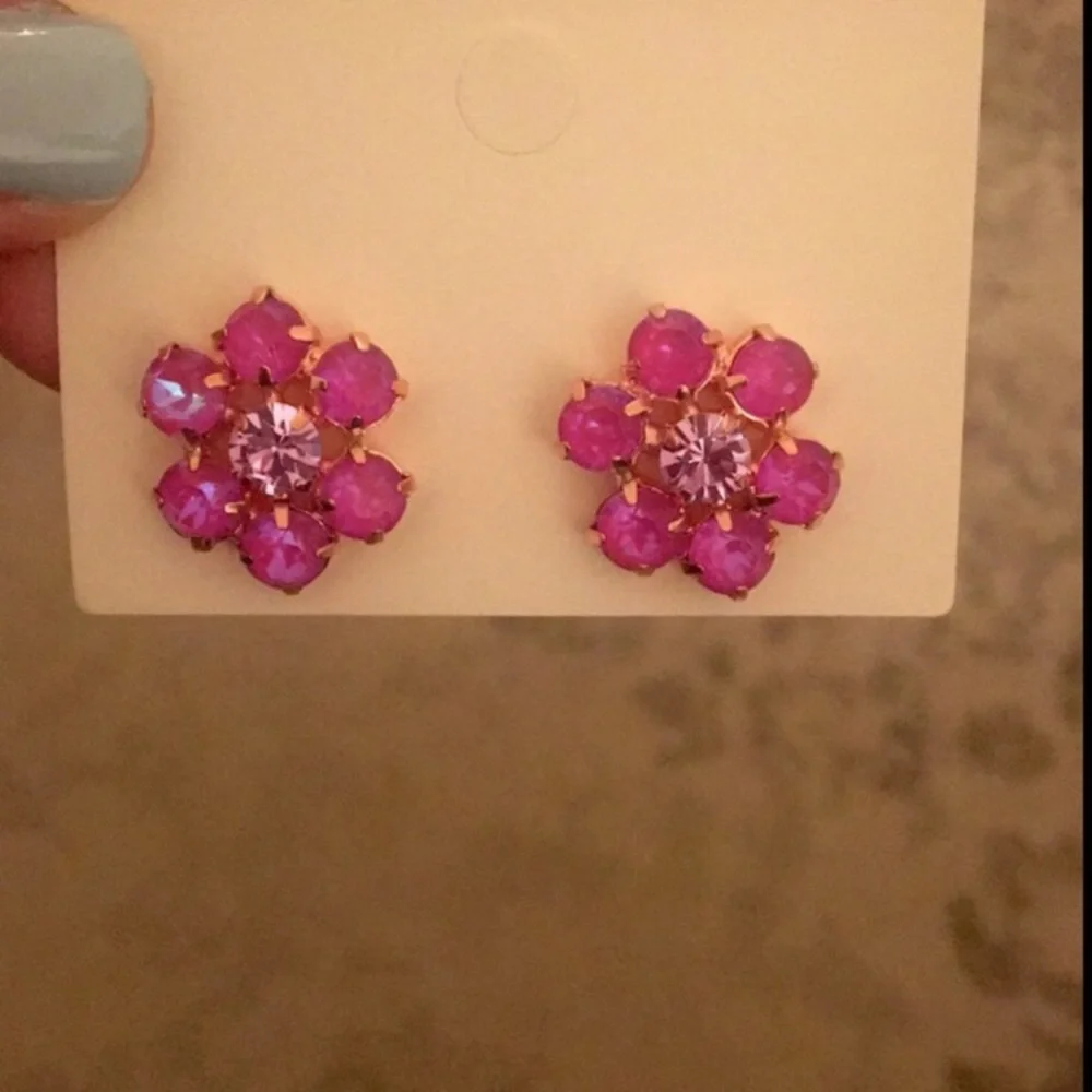 Fuchsia AB Crystal Flower Earrings