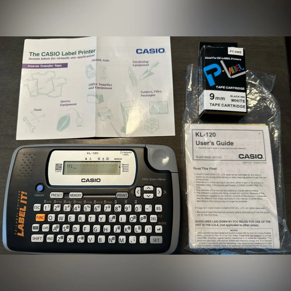 Casio KL-120 Label Maker 6mm Thermal Transfer comes with an extra new cartridge