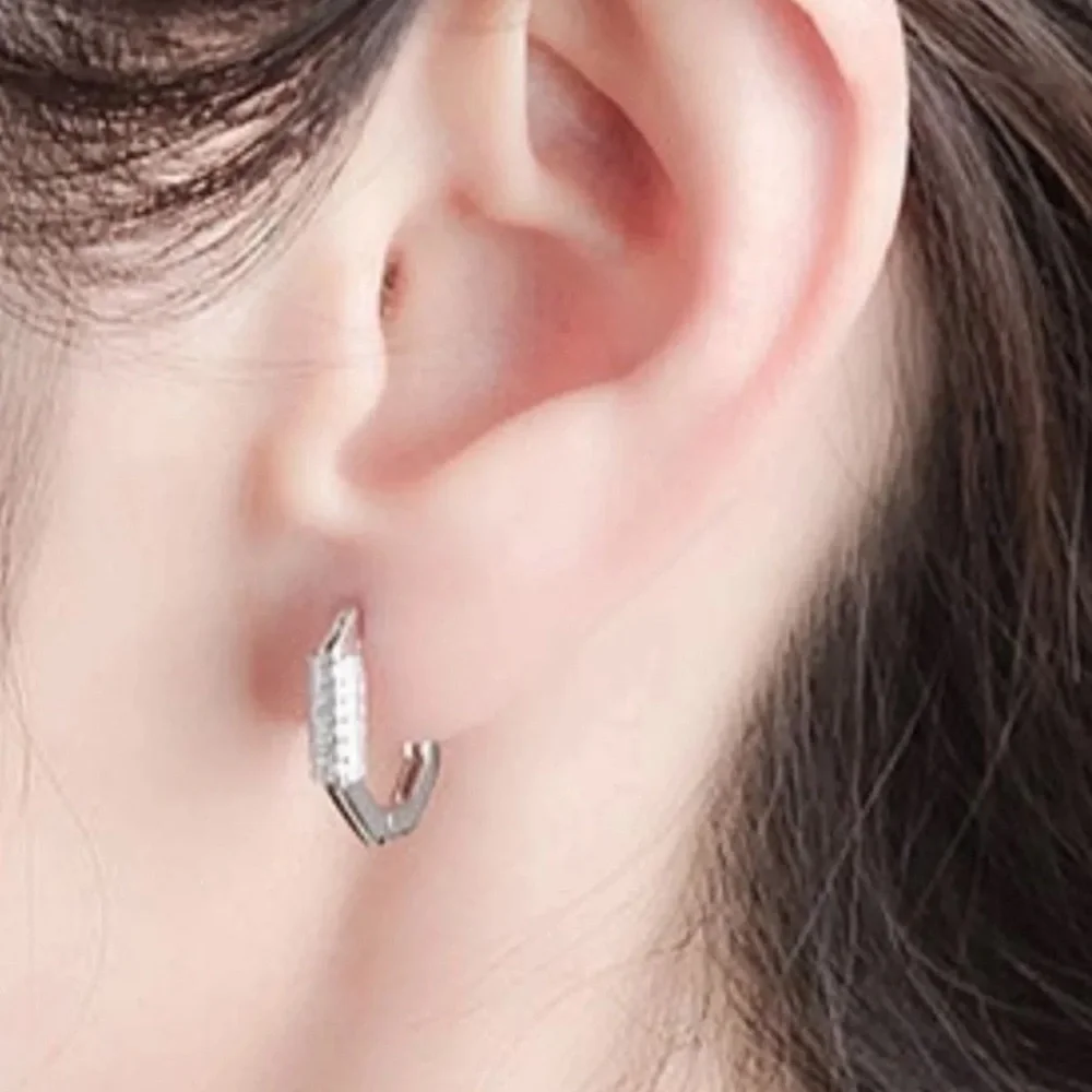 Sterling Silver Crystal Geometric Huggie Hoop Earrings Brand New